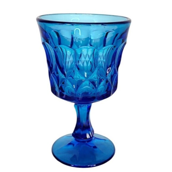 Vintage MCM Noritake Perspective Blue Glass Footed Wine Water Juice Four Goblets - Picture 6 of 11
